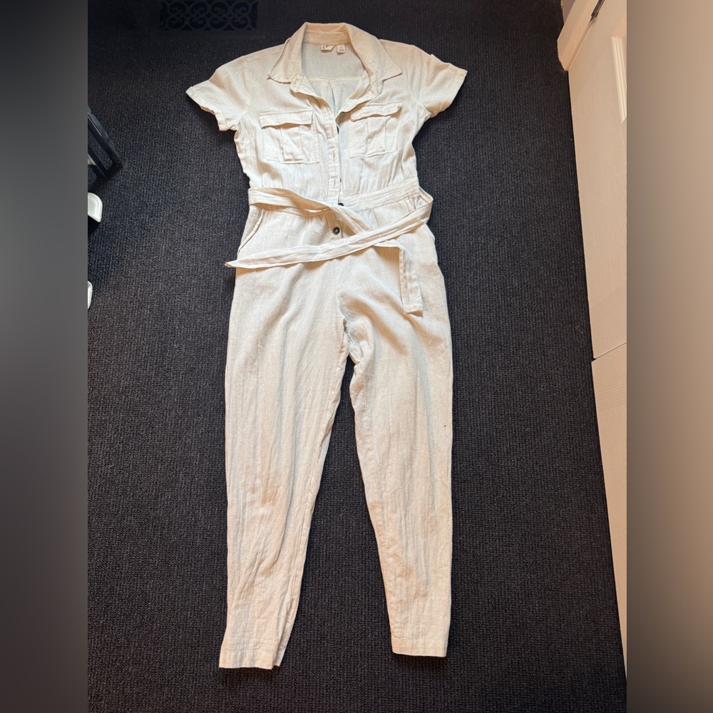 Roxy Linen Cream Jumpsuit with Belt